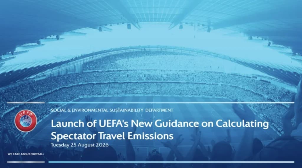 UEFA slide announcing new guidance on calculating spectator travel emissions